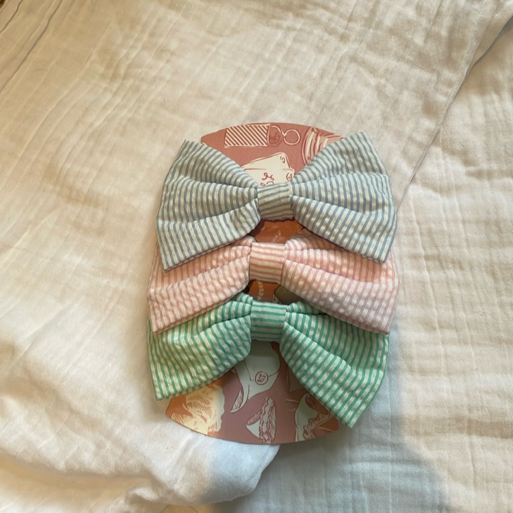 Lauren James Seersucker pastel bows set of 3